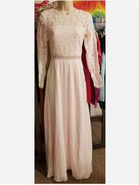 Truth and Fable DRESS- Bridesmaid Lace Sleeves w/Open Back- LIGHT PINK Sz. XXS